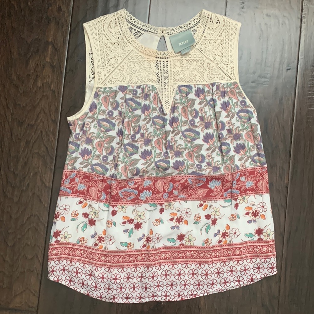 Anthropologie Maeve Lace Printed Tank XSP